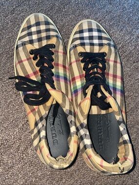 Burberry Beige Nova Check Sneakers with Rainbow Accent